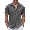 thumbnail image 1 of asjyhkr Mens Beach Button down Shirts Casual Stretch Collared Summer Travel Short Sleeve Tops, 1 of 5