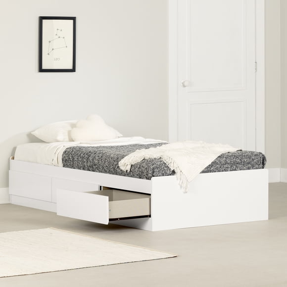 South Shore Vito Twin Mate's Platform Storage Bed with 3 Drawers, in Pure White