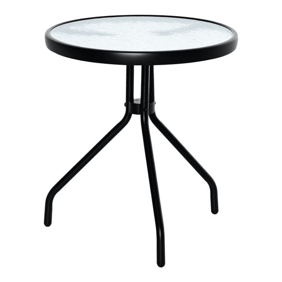 Outsunny Outdoor Side Table Round End Table with Tempered Glass Top Black