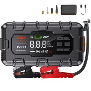 THEKUKU Démarreur de saut 5000A, Démarreur de saut de batterie de voiture Air Compresseur jusqu'à 9.0L Gaz et 8.0L Moteur diesel, 12V Boîte de saut