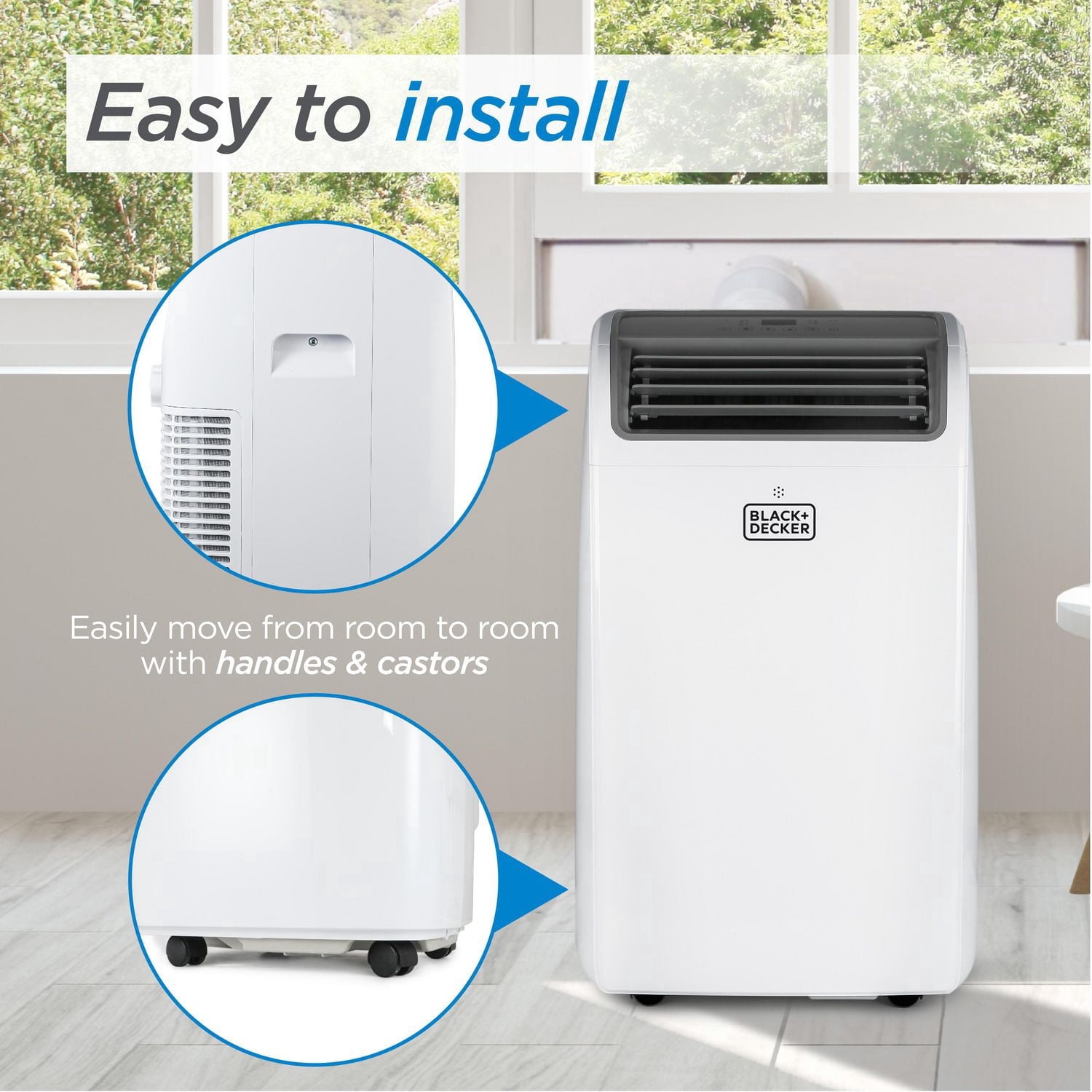 Climatiseur portatif avec chauffage Black + Decker, 8 150 BTU SACC/CEC (12 000 BTU ASHRAE 128) avec chauffage 10 500 BTU pour pièces jusqu'à 550 pi2, blanc