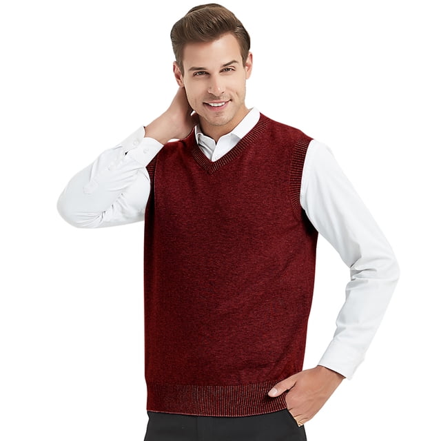 TOPTIE Men's 100% Cotton Knit Sweater Vest, V Neck
