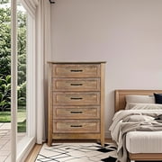 BeesClover 5 Drawers Dresser for Bedroom, Wood Rustic Tall Chset of Drawers, Farmhouse Dresser Chests with Storage Organizer for Bedroom,Living Room,Hallway and Entryway