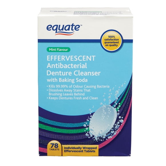 Equate Effervescent Antibacterial Denture Cleanser with Baking Soda Mint Flavour, 78ct