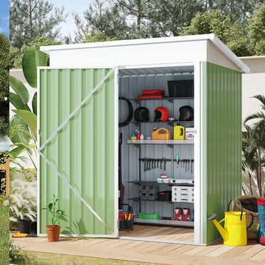 YODOLLA 5 x 3 Ft Metal Outdoor Storage Shed, Sloped Roof and Lockable Door, Green