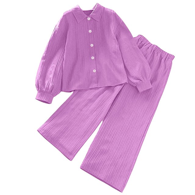 vdgthytj Toddler Boy Girl Fall Spring Clothes Kids Long Sleeve Button down Shirt and Wide Leg Pants 2PCS Lounge Outfit