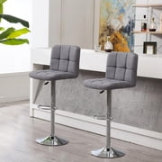 Heavenly Collections Adjustable Fabric Swivel Bar Stool, Set of 2, Gray, Modern Style