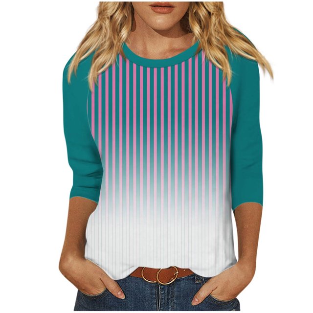 Birdeem T-Shirts à Manches 3/4 pour Femmes T-Shirt Imprimé Mode Blouse à Manches 3/4 Col Rond Hauts Décontractés T-Shirts à Manches 3/4 pour Femmes