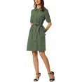 thumbnail image 4 of INSPIRE CHIC Robe Safari pour Femme Été à Col Boutonnée en Coton avec Ceinture Chemise-Robe TP Vert Armée, 4 of 6
