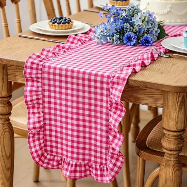 Leaf Edge Ruffled Table Runner for Coffee Dining Tv Cabinet Home Decor, Pink, JKODE