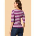 thumbnail image 4 of INSPIRE CHIC Chemises Rayées pour Femmes Coupe Ajustée Manches au Coude T-Shirt à Encolure Bateau L Rouge Rose, 4 of 5