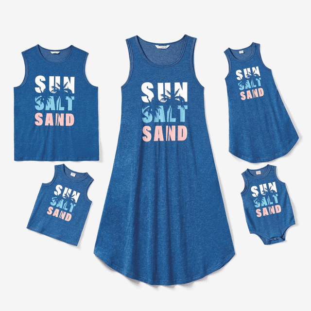 PatPat Family Matching Sets Blue Tank Top or Flowy A-Line Tank Dress with Pockets