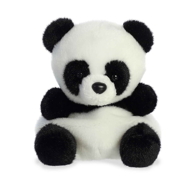 Aurora Palm Pals - Bamboo Panda 5-inch stuffed animal with a soft, fluffy black and white design. Crafted from high-quality materials and filled with bean pellets for stability, this plush panda is suitable for all ages and perfect for cuddling.