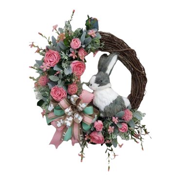 Décoration de Couronne de Pâques - Couronne de Printemps avec Lapin, Couronnes de Fleurs Artificielles pour les Décorations de Porte d'Entrée, Mur, Maison, Intérieur, Extérieur, Pâques