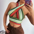 thumbnail image 4 of Fridja Lady Color Striped Sleeveless Halter Halter Slim Knit Cross Top, 4 of 9