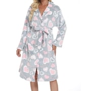 WRKEKC Womens Robe Printed Cozy Bathrobe Womens Winter Thickened Long Sleeve Robe Womens Loungewear for Cold Days