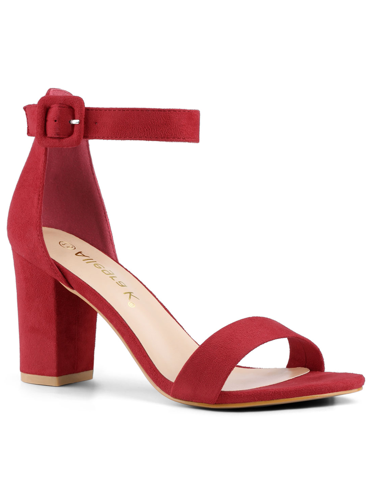 BLISSFUL STEP Women's Shoes Ankle Strap Block Heel Buckle Open Toe Sandals Red 5.5
