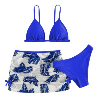 Girls Swimsuit Cute Swimwear Cuhk Children Two Piece Three Piece Bikini Net Summer Beach Girls Bathing Suit Blue 10-11 Years