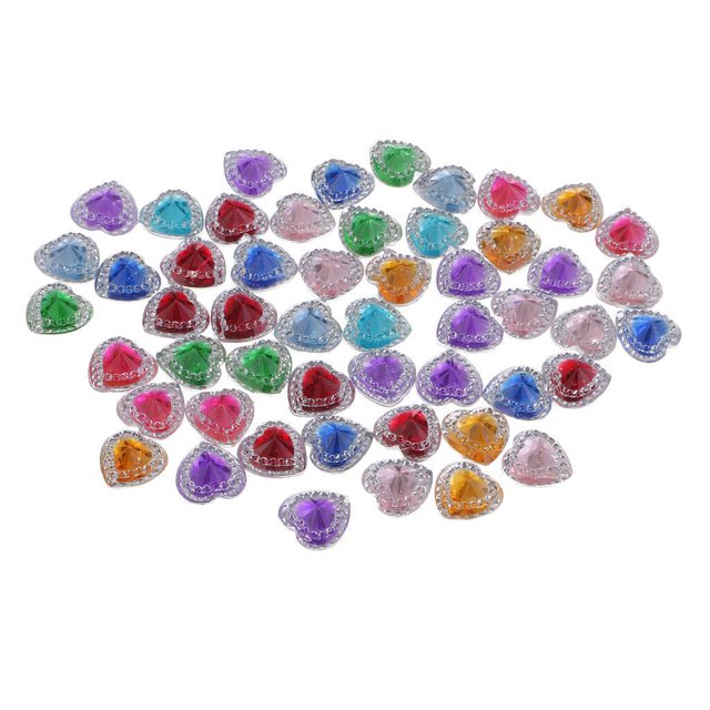 Abbracc 50 Pcs 12mm Heart Resin Rhinestone Flatback Buttons Double Drill Multi-color