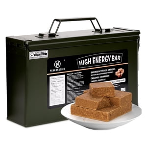 PEAK4RATION Barre d'énergie haute , Biscuits de ration d'urgence - Cinnamon caramel 13728kcal | Biscuits comprimés longue durée de conservation - 12 Forfait jour 3kg (12x250g Boîte en métal)