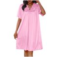 thumbnail image 1 of Timegard Chemises de Nuit en Soie pour Femmes Col Rond Manches Courtes Chemises de Sommeil Smockées Nœud Papillon Décontractées Confortables Robe de Maison, 1 of 4