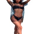 thumbnail image 3 of Robe de Plage pour Femmes en Maille Transparente à Rayures Transparentes à Manches Courtes, Cache-Maillot, Blanche G, 3 of 5