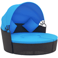 thumbnail image 1 of Outsunny Chaise Longue de Patio avec Canapé-Lit Rond Coussiné 4 Pcs Bleu, 1 of 10