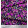 thumbnail image 2 of Soimoi Toile de Crêpe de polyester Feuilles & Azalée Imprimé Floral par la Cour 52 Pouces de Large, 2 of 3
