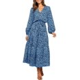 thumbnail image 1 of Robe Maxi de Soirée Décontractée pour Femme, Bohème, à Imprimé Léopard, à Volants, à Manches Longues, à Col en V, Fluide, 1 of 6