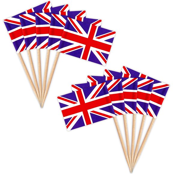 ZXvZYT Drapeau du Royaume-Uni Drapeaux Cure-Dents Britanniques, Petits Mini Drapeaux à Coller pour Cupcakes UK - Décoration de Fête Campagnarde Cocktail Fruit (100 Pcs)