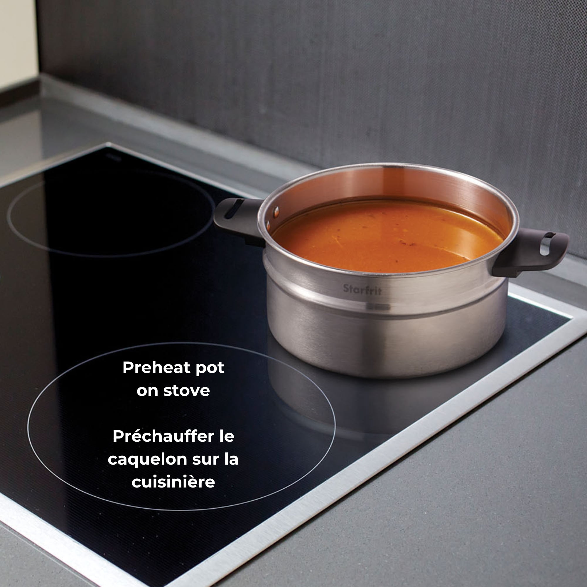 Starfrit Ensemble Fondue 3-en-1, 19 Pièces, Casserole Inox 1,6L, Guide de Fourchettes Magnétique, Brûleur Sécurisé, Parfait Pour Fondue Viande, Fromage et Chocolat