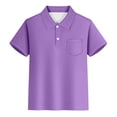 thumbnail image 1 of Luvoko Little Boys Uniform Pique Polo Shirt,Solid Color Print Uniform Performance for Little Boys Tops Short Sleeve with Collar, Front Button Closure(Purple,7-8 Years), 1 of 4