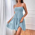 thumbnail image 2 of JIRNDf Robe d'Été pour Femmes Tendance 2025 Courte Unie Ourlet à Volants Courte Sans Manches Mini Aguichant Robes d'Été pour Femmes Robe Bohème Bleu P, 2 of 7