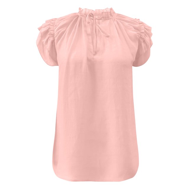 B91xZ Chemise d'Été pour Femmes Manches Longues Coupe Ample Basique Col Rond T-Shirts Unis, Rose S