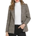 thumbnail image 1 of INSPIRE CHIC Blazer à Carreaux pour Femmes, Rentrée Scolaire, Revers Cranté, Manches Longues, un Bouton, Brun, P, 1 of 7