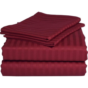 Fitted Sheet Burgundy Stripe 100 Percent Cotton Super Soft 1-Piece Fitted Sheet with 10" Inches Pocket Fitted Sheet 450TC (King, Burgundy)