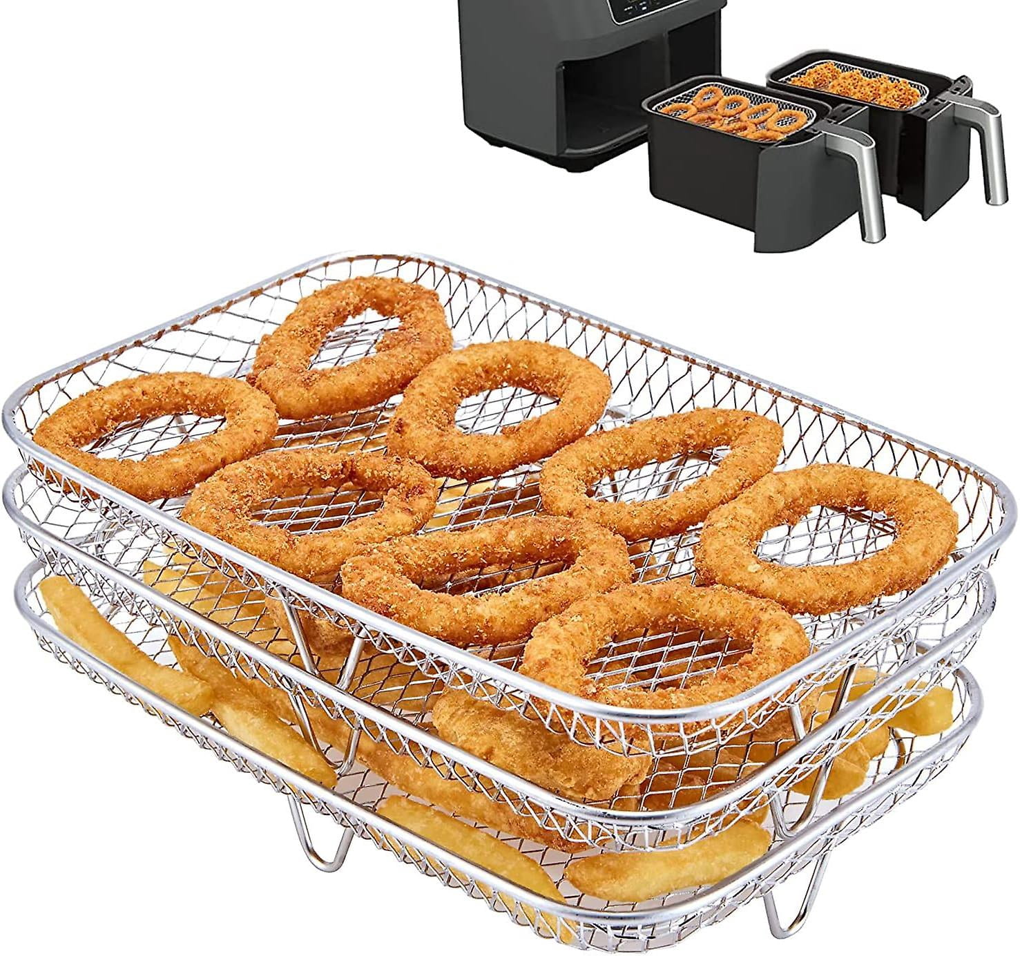 Air Fryer Rack Multifunction Three Layer Stackable Compatible with NINJA Foodi Dual Zone Oil-Free Fryer [AF400EU]/[AF300EU], Air Fryer Accessory