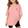 thumbnail image 1 of T-Shirt Décontracté à Manches Courtes pour Filles, Col Rond, Haut Imprimé, Tissu Extensible Confortable pour le Quotidien, l'École et les Activités Extérieures, Âges 3-13, 1 of 6