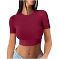 thumbnail image 1 of AherBiu Hauts Courts pour Femmes Haut de Sortie T-Shirts Chemises Manches Courtes Col Rond Ajusté Confortable T-Shirt Basique, 1 of 6