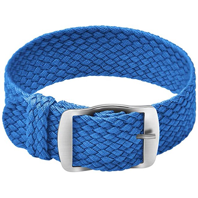 Unisex Perlon Nylon Bracelet with Stainless Steel Silver Buckle, Blue, 20mm