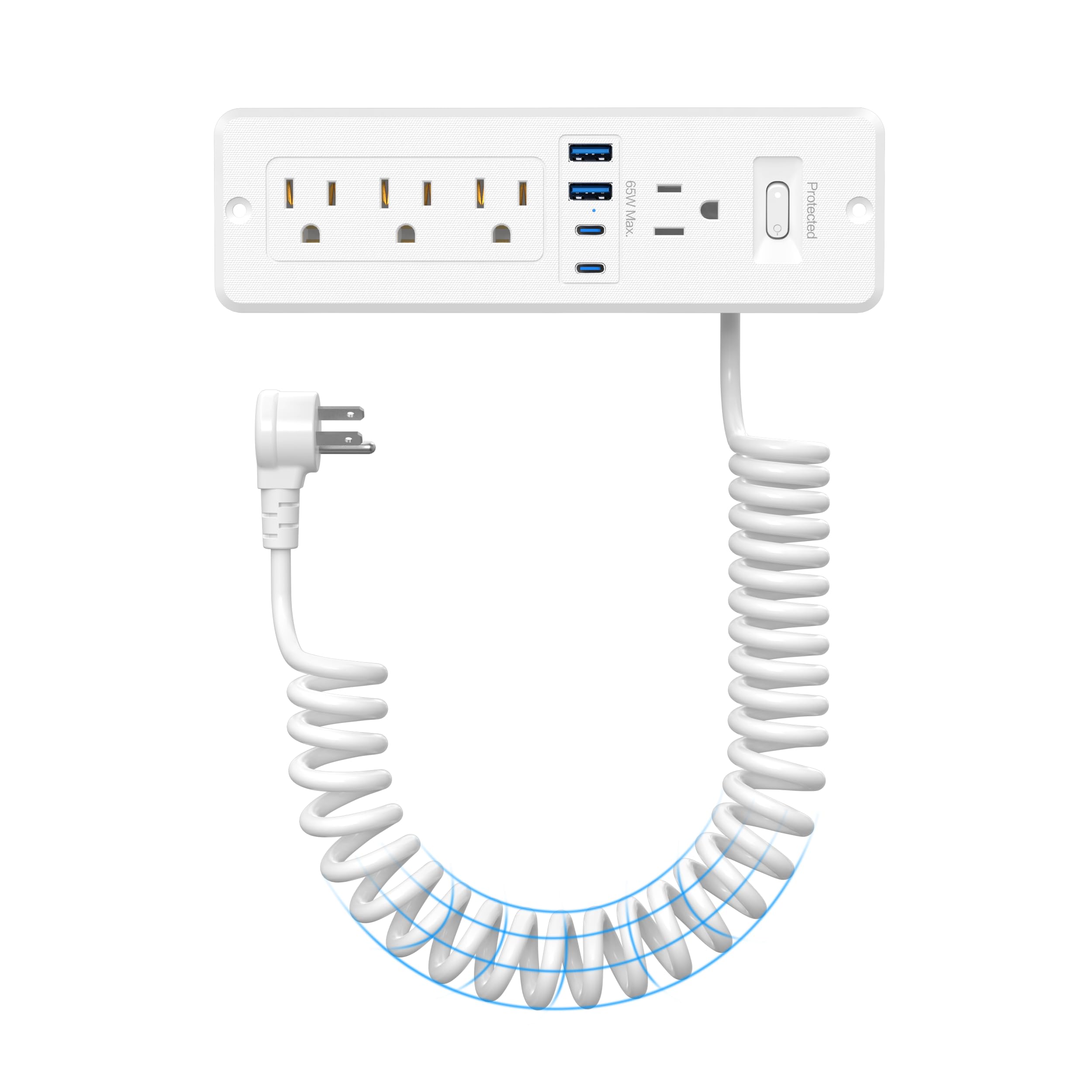Furniture Drawer Outlet Kit, 65W USB C Recessed Power Strip with 4 Outlets & 4 USB Ports,Hidden Charging Station for Home Office 6 FT White Cord