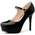 thumbnail image 1 of BLISSFUL STEP Women's Platform Ankle Strap Stiletto High Heel Pumps Black US 9, 1 of 5
