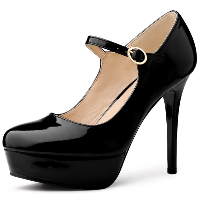 BLISSFUL STEP Women's Platform Ankle Strap Stiletto High Heel Pumps Black US 9