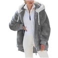 thumbnail image 1 of Heliisoer Plus Women Size Winter Warm Loose Plush Zip Hooded Jacket Coat, 1 of 5