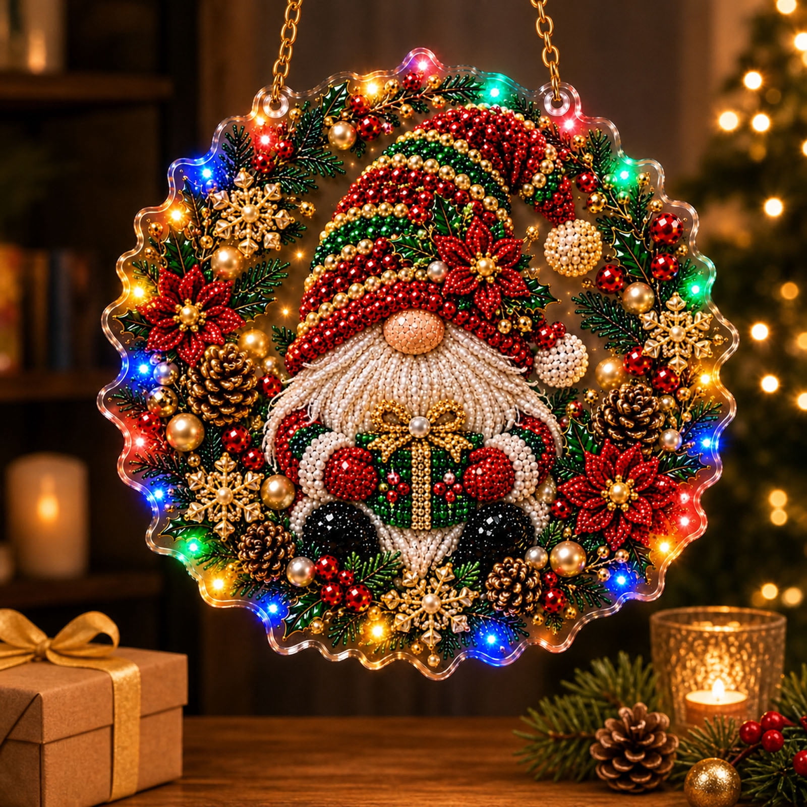 Light Sign Drawing Christmas DIY Light Hanging Ornament, Acrylic Diamond Art Wreath, LED ...