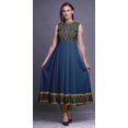 thumbnail image 2 of Bimba Robe Anarkali Bleu Oxford à Motif Cachemire, Col Mandarin, Sans Manches, Kurtis pour Femmes, Robe Maxi à Imprimé, Petit, 2 of 6
