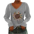 thumbnail image 1 of Pompotops T-Shirt à Manches Longues à Col en V Imprimé Décontracté pour Femmes, Chandail, Hauts, Liquidation, 1 of 4