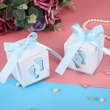 50Pcs Baby Shower Party Favor Boxes, Footprint Candy Box Cute Paper Favor with Silk Ribbon for Wedding Baby Shower Party