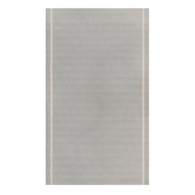 Better Homes & Gardens Grey Fringe Cotton Tablecloth 70" Round in solid grey flannel with natural beige stripes near edges, made of 100% cotton with power loom woven texture and subtle fringe, machine washable and ideal for dining table linens, also suitable as a decorative fabric overlay.
