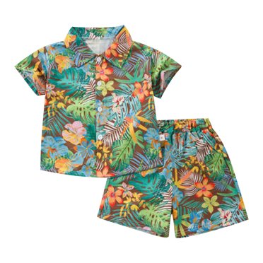 Sunnyoo Infant Boys Hawaii Outfits Summer Beach Button Down Shirt Shorts Set, Sizes 12M-5T